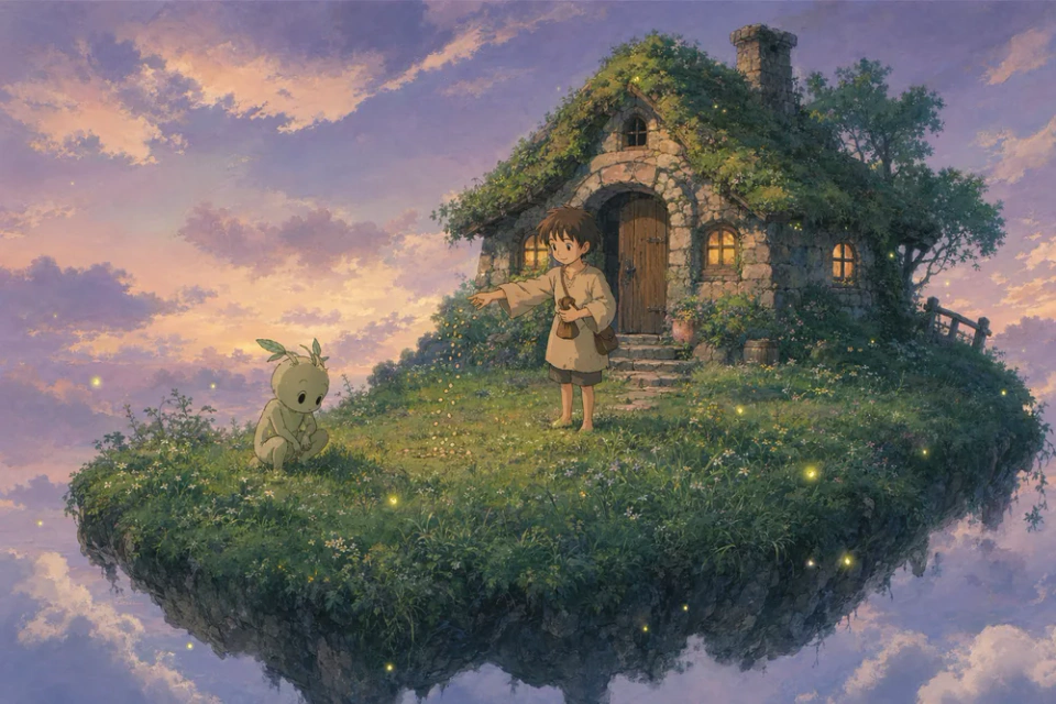 Fantasy cottage on a floating island
