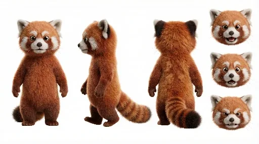 Red panda character from multiple angles