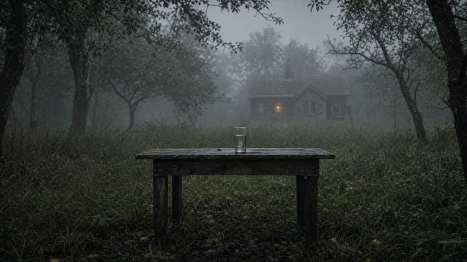 Bench in a misty forest