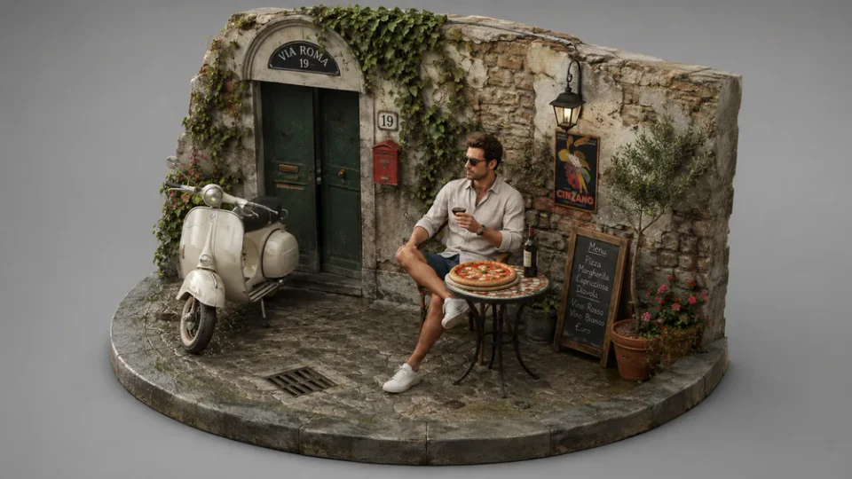 Miniature interior scene with a character