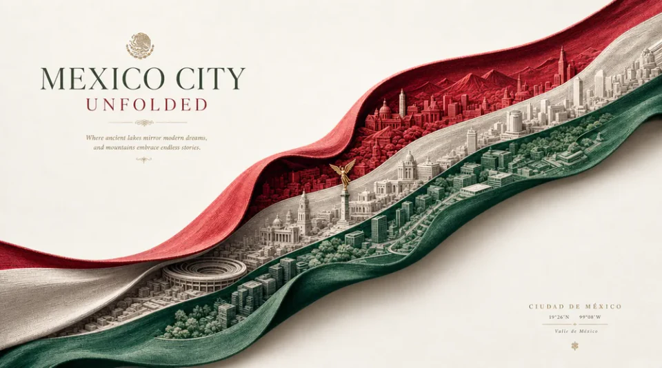 City architecture and layered terrain infographic