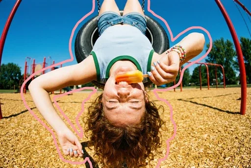 Upside-down portrait at a playground